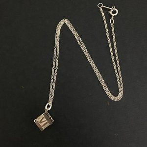 TIFFANY&CO. Silver 925 Atlas Roman Numbers Cube Pendant Necklace /1E4198